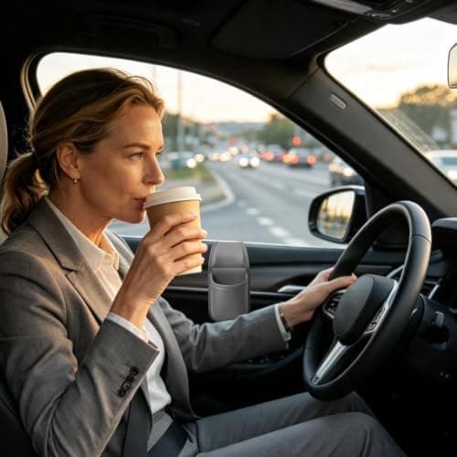 Car Door Cup Holder, PU Leather Wide-mouth Organizer for Drinks & Phone — view 5