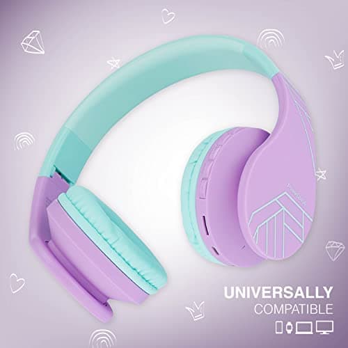 Bluetooth Headphones for kids, PowerLocus Wireless Foldable Headphones Over Ear, Headphone with Microphone, 85DB Volume Limit, Wireless &Wired Headset with Micro SD/TF for Smartphone/Online Class/iPad — view 4