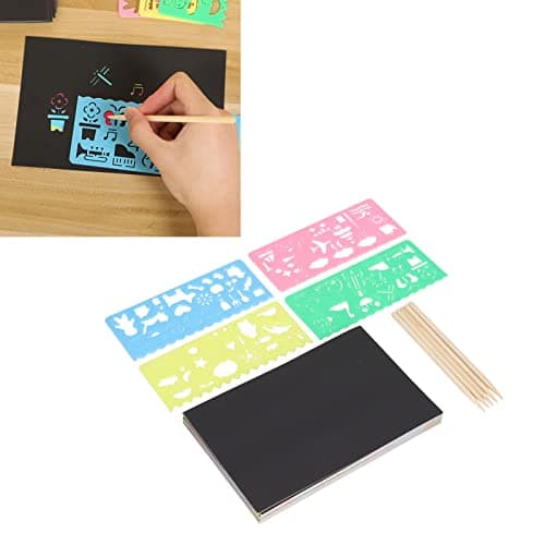 Xiuganpo Scratch Paper for Kids, 50PCS Scratch Off Art Supplies Magical Colors No Paint No Mess Notebook, Arts and Crafts for Kids with 5 Bamboo Sticks 4 Templates — view 2