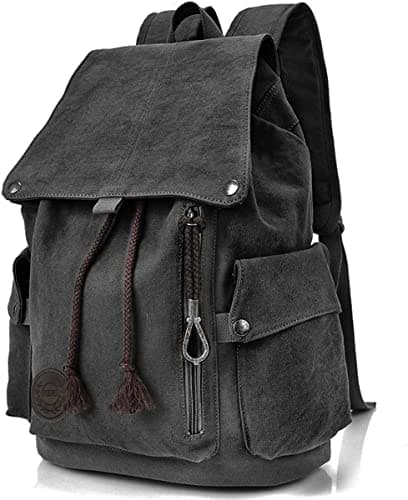 RERI Canvas Backpack Vintage for Outdoor Camping Trip Sports University Hiking School Bag Men Women Girls Boys Teenager (Black, L)
