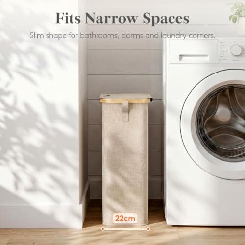 Lifewit 50L Slim Laundry Basket with Lid, Narrow, Removable Bag, Beige — view 2