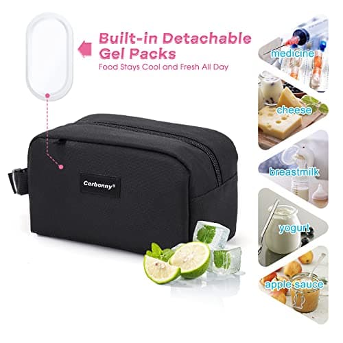 Cerbonny Small Cool Bag, Small Lunch Bag Built-in Ice Packs, Black — view 2