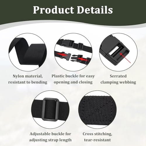 2 Pack Luggage Suitcase Straps 1.5m, Adjustable Utility Webbing Strap with Quick Release Buckle, Heavy Duty for Backpacking, Camping, Hiking, Sleeping Bag Compression, Suitcases & Gear – Black — view 3