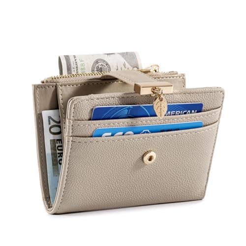 Pomelo Best Women's RFID Wallet - Vegan Leather Bi-fold Small Ladies Purse with Zipper Coin Pocket & ID Window - Leaf Charm Compact Wallet for Women — view 6