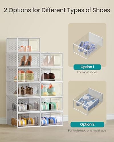 SONGMICS Shoe Boxes, Pack of 18 Stackable Shoe Storage Organisers, Foldable and Versatile for Sneakers, Fit up to UK Size 8, Cloud White LSP18SWT — view 4