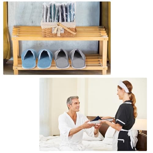 Geyoga 12 Pairs Slippers for Guests, Non-Slip Disposable Slippers for Travel, Washable, Reusable, Hotel Slippers, Bridesmaid Slippers for Indoor, Spa, Wedding, Party, Blue Series, Medium — view 6