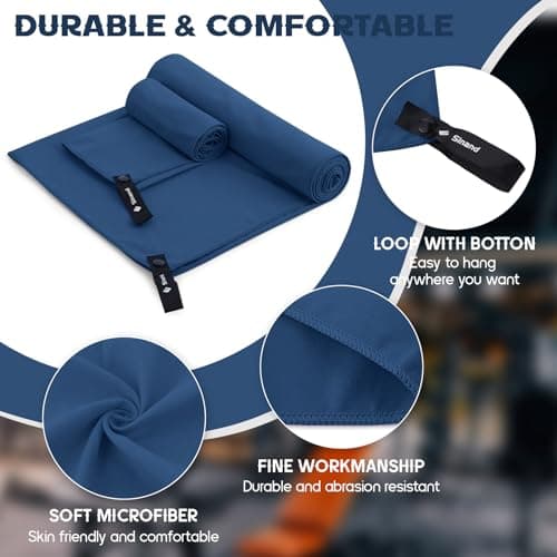 Sinand Microfibre towel 2 Pack |160x80cm+80x40cm| Ultra Lightweight Gym Towel, Quick Dry Microfiber Towels for Sports Travel Camping Beach Swimming (Navy blue) — view 5