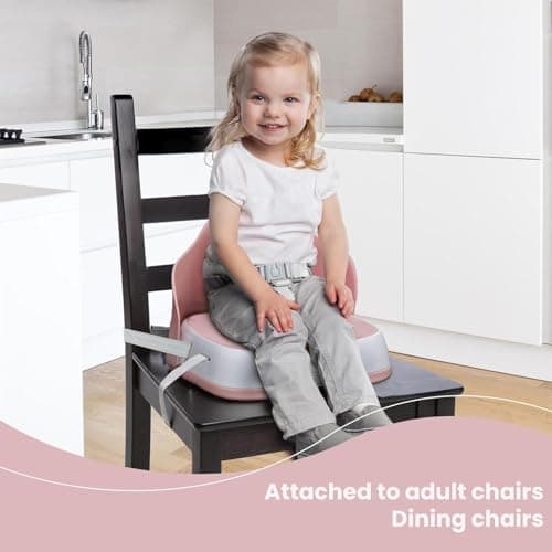 UBRAVOO Portable Booster Seat for Dining, Travel High Chair with 3-Point Harness and 2 Adjustable Straps, Washable Baby Food Chairs 6 Months Plus Sitting Up(Pink) — view 6