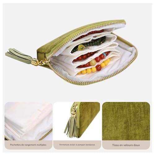 Lexsyn Small Travel Jewelry Box | Zipped Velvet Pouch for Jewelry - Storage for Necklaces Bracelets Rings | Ideal for Business Trip Weekend Cruise — view 4