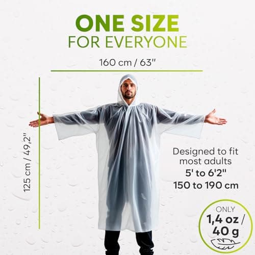 ZENO Disposable Rain Poncho Waterproof with Sleeves - For Adults - Rain Coat with Hood, Pack of 4 - for Women and Men - Hiking, Camping - Drizzle Edition — view 2
