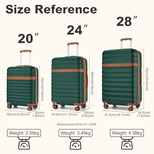 Kono Medium Suitcase 24 Inch Expandable Hardshell Luggage (Green/Brown) — view 2