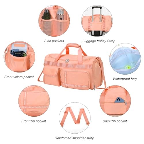 MAXTOP Travel Duffle Bag for Women Carry On Tote Weekender Overnight Bag Large Capacity Duffel Bag with Shoe Compartment,Gym Tote Bag with Dry and Wet Separation Orange — view 5