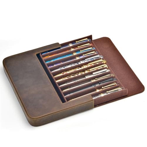 Lanxivi 12 Fountain Pen Case Genuine Leather Organizer, Crazy Horse Cowhide Leather Portable Pen Bag Pouch Drawer Style — view 6