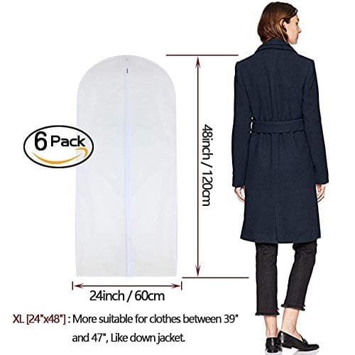 HomeClean Garment Bag Clear 60 x 120cm(24'' x 48'') Long Suit Bag Dust Moth Proof Garment Bags White Breathable Full Zipper Dust Cover for Dance Dress Clothes Pack of 6 — view 2