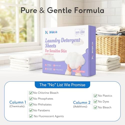 BellaLuce Sensitive Skin Laundry Detergent Sheets, 200 Loads (100 Count) - Hypoallergenic & Fragrance Free Washing Strips, Gentle for Baby, Travel & Dorm Essentials — view 6
