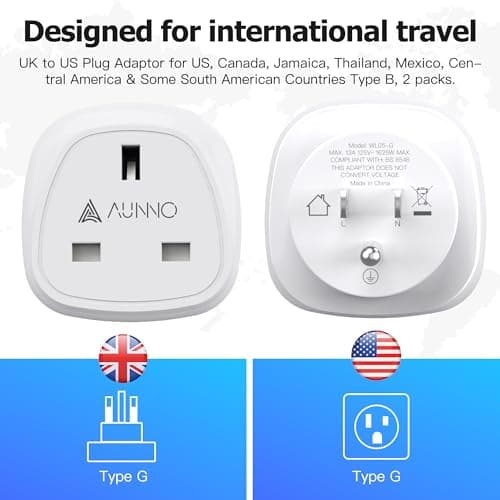 AUNNO UK to US Plug Adaptor, Pack of 2 UK 3 Pin to US Plug Converter, Travel Adapter for US Canada Mexico Thailand and More etc (Type B) — view 6