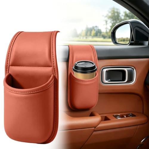 5 Pack Car Door Storage Pocket Leather Seat Side Organiser，Orange — view 4