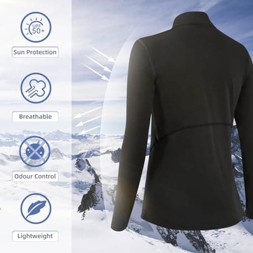 TERODACO Base Layer Women Half Zip Ski Thermal Tops 02513 Black M — view 3