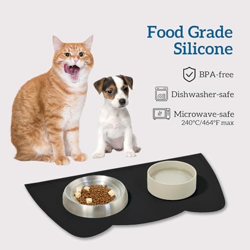OHMO Silicone Cat Food Mat for Food&Water Bowls, 52x30cm, Black — view 4