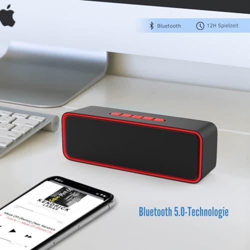 Kolaura Portable Wireless Speaker, Bluetooth 5.0 Speaker with 3D Stereo HiFi Bass, 1500mAh Battery, 12 Hour Playtime (Red - 2 Pack) — view 3