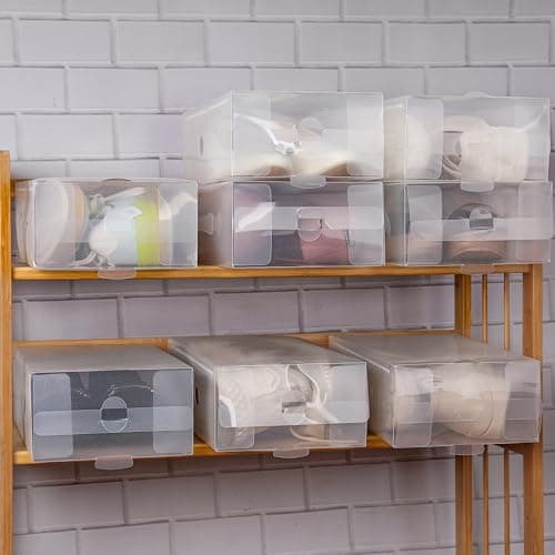 Kurtzy Shoe Storage Boxes (10 Pack) - Stackable Storage Boxes for Shoe/Trainer Storage - Plastic Shoe Organiser Box Set for Men/Women - Travel Shoe Boxes - Clear — view 3