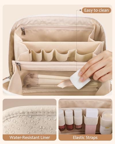 Prite 3 Pcs Travel Makeup Bag Set for Women with 2 Clear TPU Pouches, Pink — view 4