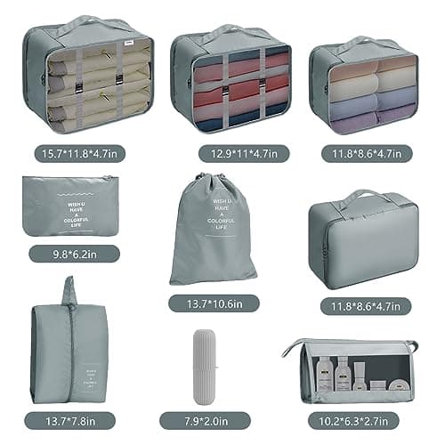 Jsdoin Packing Cubes for Suitcase,9 PCS Travel Luggage Packing Cubes for Backpack, Waterproof Essentials Suitcase Organiser Bags, Travel Accessories (Grey) — view 5