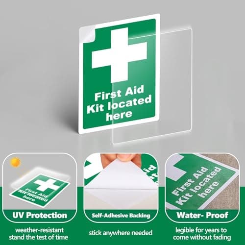 First Aid Kit Located Here Signs, 5 Pack, 200x150mm Vinyl Safety Stickers — view 3
