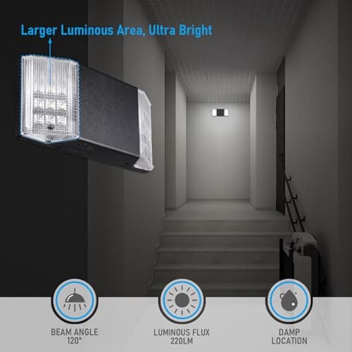 TORCHSTAR LED Emergency Lighting, Commercial Emergency Lights with Battery Backup, UL Listed, Two Square Heads, AC 120/277V, Hardwired Exit Light Fixtures for Business, Black, Pack of 6 — view 3