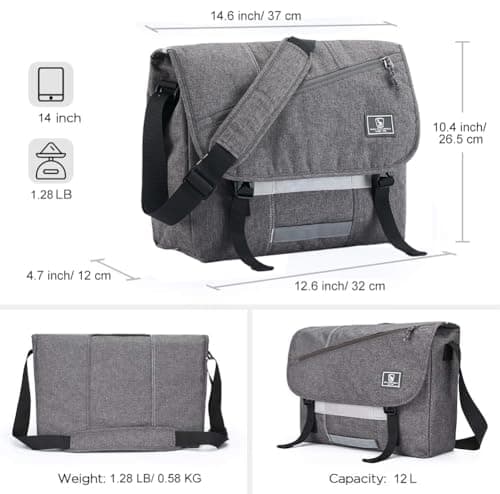 OIWAS Messenger Bags for Mens Shoulder Bag, 15.6 Inch Laptop Satchel Bag Men Bag Anti Theft School Travel Work Grey — view 3