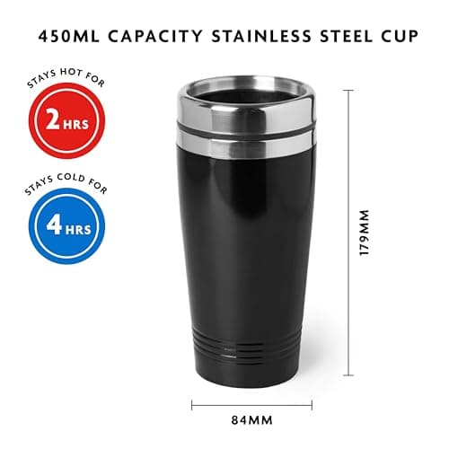 Personalised Travel Mug Engraved Name, 450ml Stainless Steel Thermal Coffee Cup with Lid, Insulated Reusable Coffee Mug for Hot & Cold Drinks, Custom Travel Coffee Mug Gift for Teacher (Black) — view 4