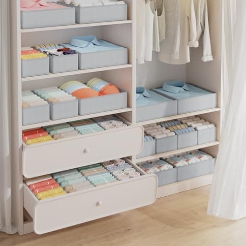 DIMJ 12 Pack Drawer Organisers Foldable Storage Box Fabric Drawer Dividers Wardrobe Storage Organiser Storage Cubes for Bras, Socks, Underwear, Ties, Scarves, Cosmetics — view 5