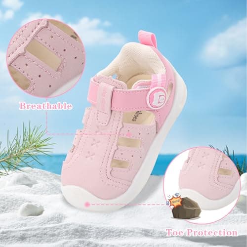 MK MATT KEELY Baby Boys Girls Sandals Toddlers Summer First Walking Shoes Kids Closed Toe Pre Walkers with Anti-Slip Rubber Sole,Pink,Size 4.5 UK Child — view 3