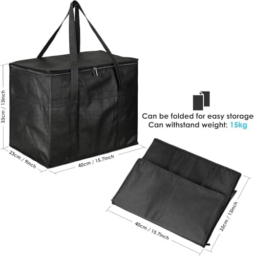 30L Large Cooler Bag Set of 2, Insulated Grocery Bags Food Delivery Bag, Reusable Collapsible Cooler Bags with Dual Zipper, Picnic Food Bag Soft Cool Bag Box for Camping BBQ Shopping Food Deliver — view 3