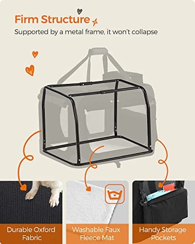 Feandrea Foldable Pet Carrier Bag, Portable Dog Travel Crate, Soft Sided Dog Cat Pet Travel Carrier Large Dog Crate for Car with Breathable Mesh and Storage Pockets, 60 x 42 x 42 cm, Black PDC60H — view 6