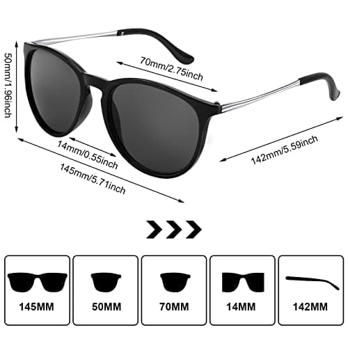 Bestomrogh 3 Pack Vintage Round Retro Sunglasses UV400 Protection Lens — view 2