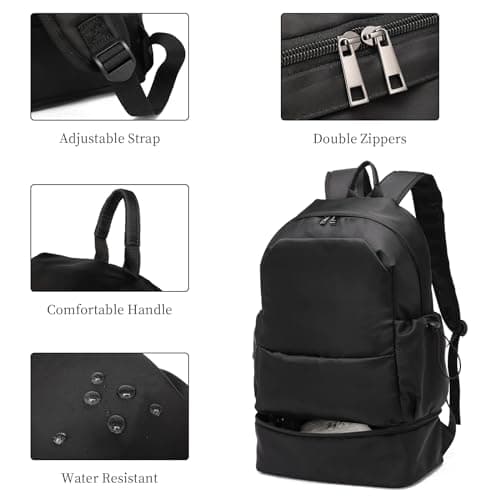 seyfocnia Gym Backpack for Men, Waterproof Travel Backpack with Shoe Compartment, Lightweight Sports Gym Bag, Dark Black, 20 — view 4