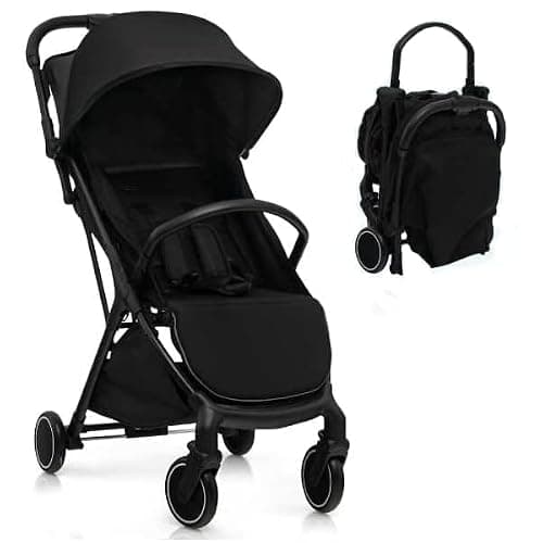 Maxmass Baby Stroller, One Hand Folding Toddler Pushchair with 5-Point Safety Belt, Seat Cover, Backrest, Footrest, Infant Travel Pram Baby Trolley Lightweight Buggy for 0-36 Months Old (Black)