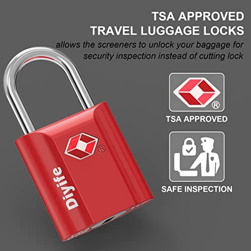 TSA Luggage Lock with Keys [2 Pack] - Diyife Heavy Duty Zinc Alloy Security Padlock for Travel Suitcase Bag Case with 4 Keys (Red) — view 2