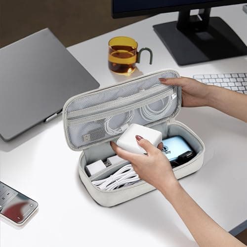 Teskyer Travel Tech Pouch, Protable Cable Organiser Bag, Electronics Accessories Travel Organizer Case for Cable Charger Earphone Power Bank Hard Drive - Light Grey — view 3
