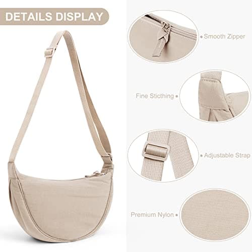 DKIIL NOIYB Crescent Bag for Women Men, Nylon Crescent Bags Hobos Crossbody Bag Portable Crescent Purse with Adjustable Strap Solid Color Chest Bag Shoulder Bag Fanny Packs, A02-beige, 31cm — view 4