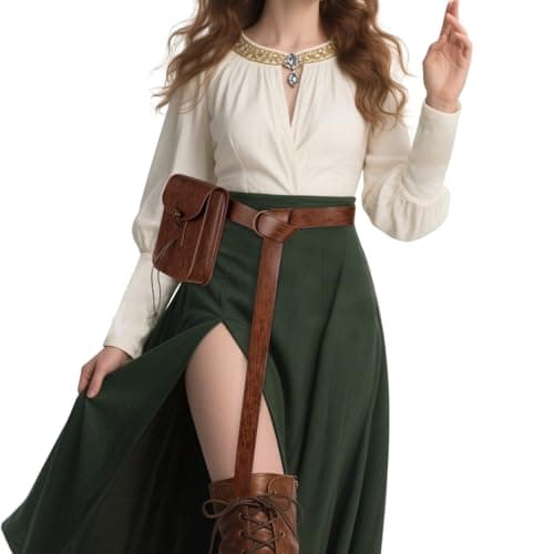 HiiFeuer Medieval Faux Leather Belt Bag, Vintage Renaissance Belt Pouch Fanny Pack Purse, Waist Bag Cosplay for Ren Faire (Brown A) — view 2