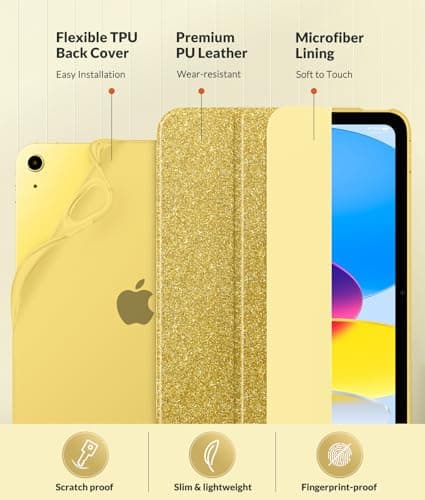 MoKo Slim Case for iPad (A16) 11th/10th Gen 2025/2022, Glitter Gold — view 4