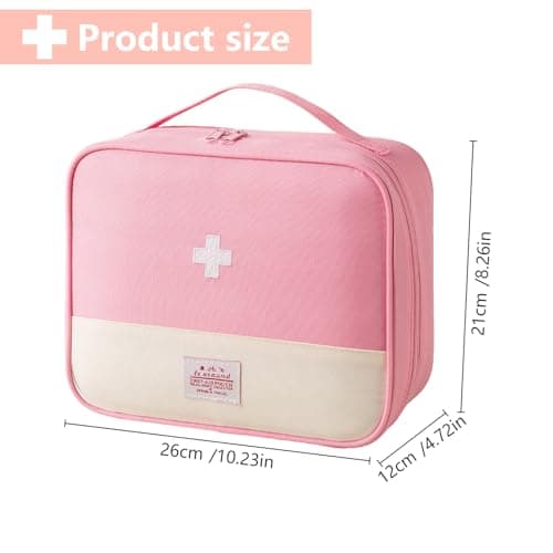 Portable First Aid Kit - Compact Emergency Medical Storage Bag Empty Medicine Bags for Travel, Camping, Hiking, Home, Car and Office Drug Pack Storage (26 x 12x 21cm Pink) — view 2