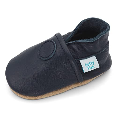 Dotty Fish Barefoot Soft Sole Leather Baby Shoes - Navy Blue 12-18 Months