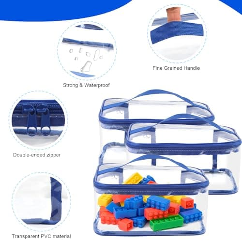 Honosen 3 Pcs Toy Storage Bags, Clear Toy Zipper Organiser Bags with Handle — view 3