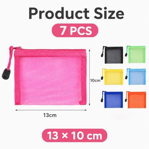 HOQBFSN 7 Pack Colorful Mesh Zipper Pouches, Small Transparent Makeup Coin Bags, Lightweight Travel Toiletry Accessory Storage Pouch — view 2