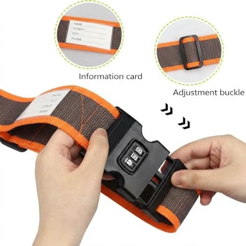 StoneMaxi Adjustable Luggage Straps With Locks 3 Digit Combination Lock Multi-Colour Travel Suitcase Straps Security Password Lock Travel Accessories Suitcase Belt (Orange - Grey) — view 5