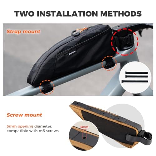 Qunature Bike Top Tube Bag, Frame-Mounted Bag with Exterior Pocket, Lightweight & Stable Triangle Storage Pouch for Road Bikes & MTB Khaki — view 4