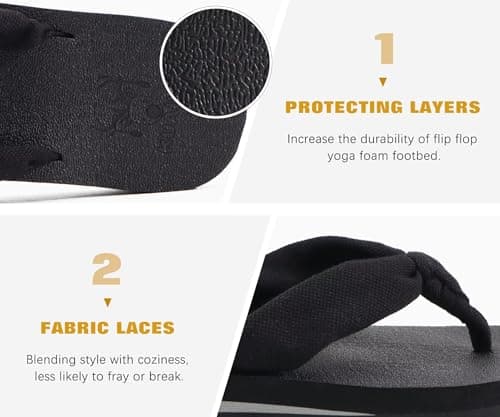 KuaiLu Flip Flops Women Fabric Arch Support Sandals Beach Thong Black 7 — view 5